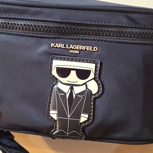Karl Lagerfeld Paris Amour Voyage Logo Belt bag in black with KL image NWT - Picture 2 of 8